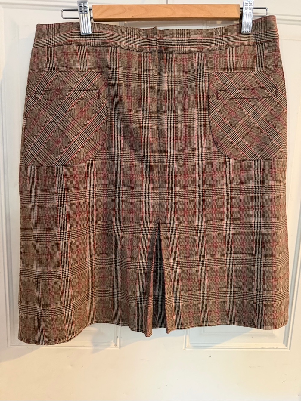 Lilly Pulitzer Brown Plaid Midi Skirt with Pink Stripe